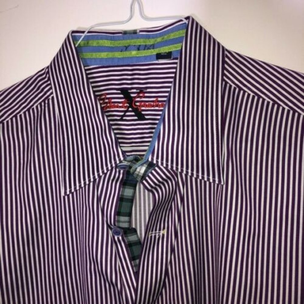 Robert Graham Men's Purple Stripe Dress Shirt XXL